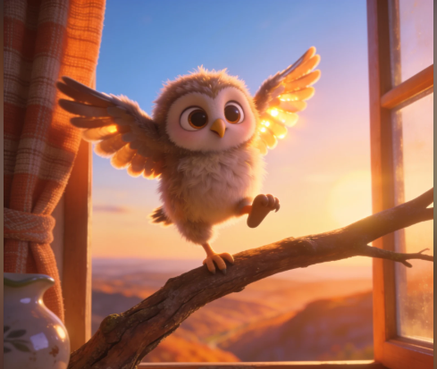 Animation 3D • Bébé Hibou & Lumière Dorée